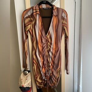 Multicolor Long Sleeve Ruched Dress